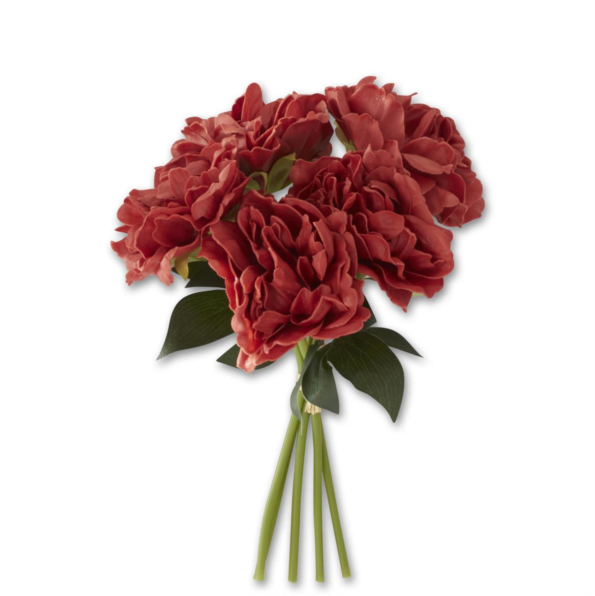 Bundle of 5 rust real-touch peony stems with green foliage.