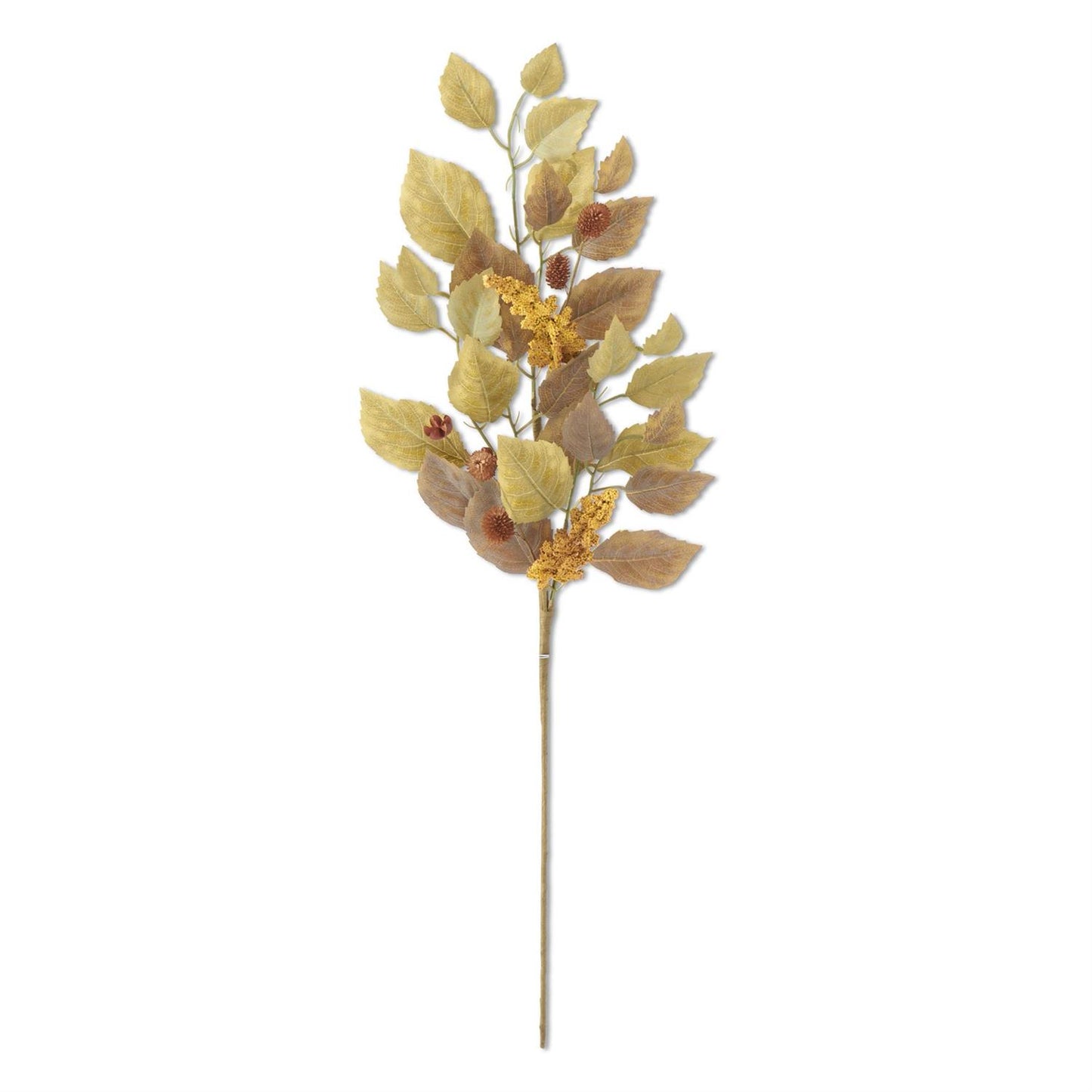 30 inch green faux birch leaves stem with mustard spikes for fall wreaths, swags, and seasonal floral arrangements"