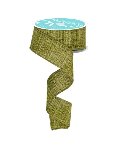 Green textured ribbon with a blue label on a white background