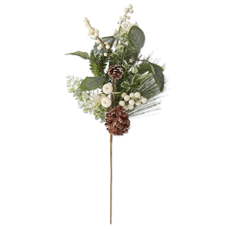 28 Inch Pine & Green Leaf w/White Berries & Pi