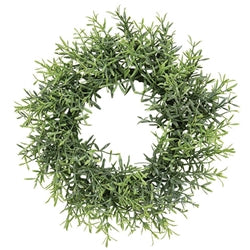 4 inch dusty rosemary candle ring with soft grey-green faux rosemary sprigs, perfect for pillar candles and rustic table centerpieces"