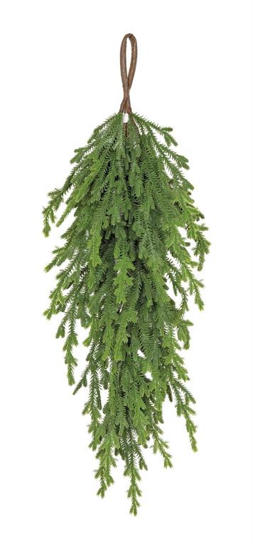 34-inch green cedar swag with cascading foliage and a hanging loop.”