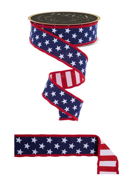 American flag ribbon with stars and stripes perfect for making bows to add to wreaths