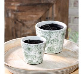 Green mixed flower print pot with a colorful botanical floral pattern, perfect for succulents, faux plants, and garden-inspired home decor"