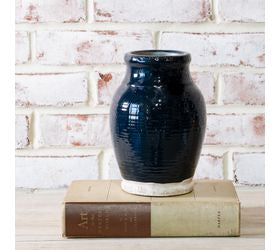 Stunning 7.5" deep blue vase with white base and wide mouth opening
