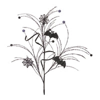 32-inch Halloween bat spray with black bat figures, spider web accents, and black bead details on wire stems