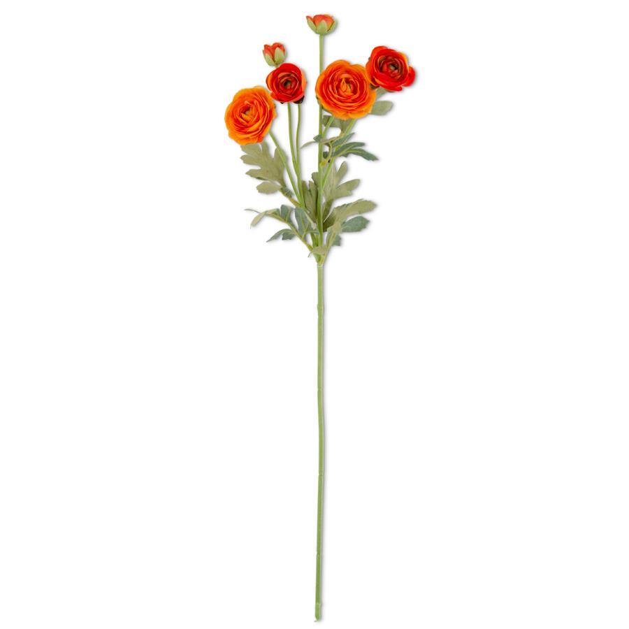 26 inch orange ranunculus artificial flower spray with realistic petals and foliage