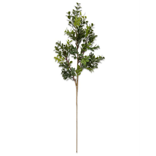 28 inch faux boxwood spray with dense small-leaf boxwood foliage on branching stems, perfect for wreaths, floral arrangements, and year-round greenery home decor"