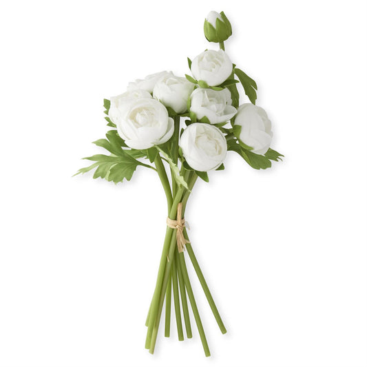 15 Inch White Real Touch Ranunculus Bundle (10 Stems)