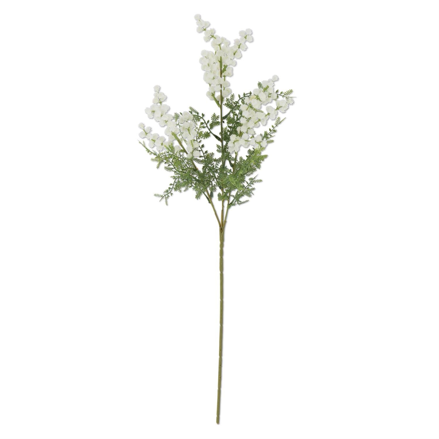 White Mini Burs & Fern Stem 27 inches