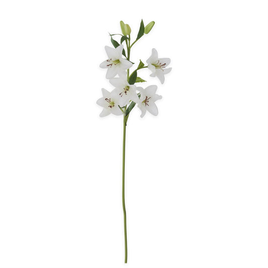 White Real Touch Lily 5 Blooms & 3 Buds Stem 30" 50% 0ff