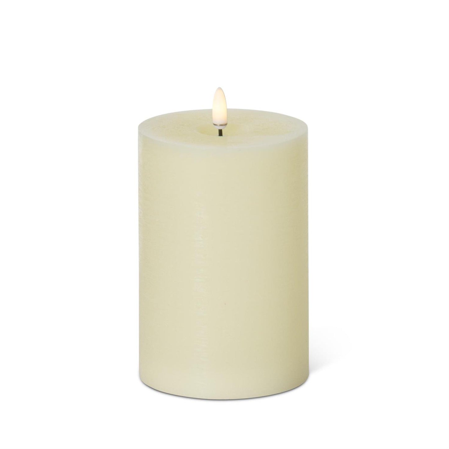 Cream touch LED pillar candle with timer, 6 by 4 inch size, featuring a realistic wax finish and warm flameless flickering light for safe and elegant home decor"
