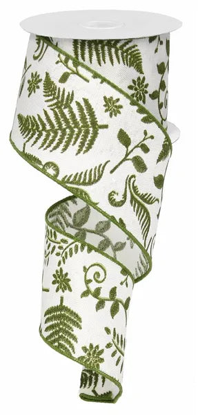 Green leaf patterned ribbon on a white background