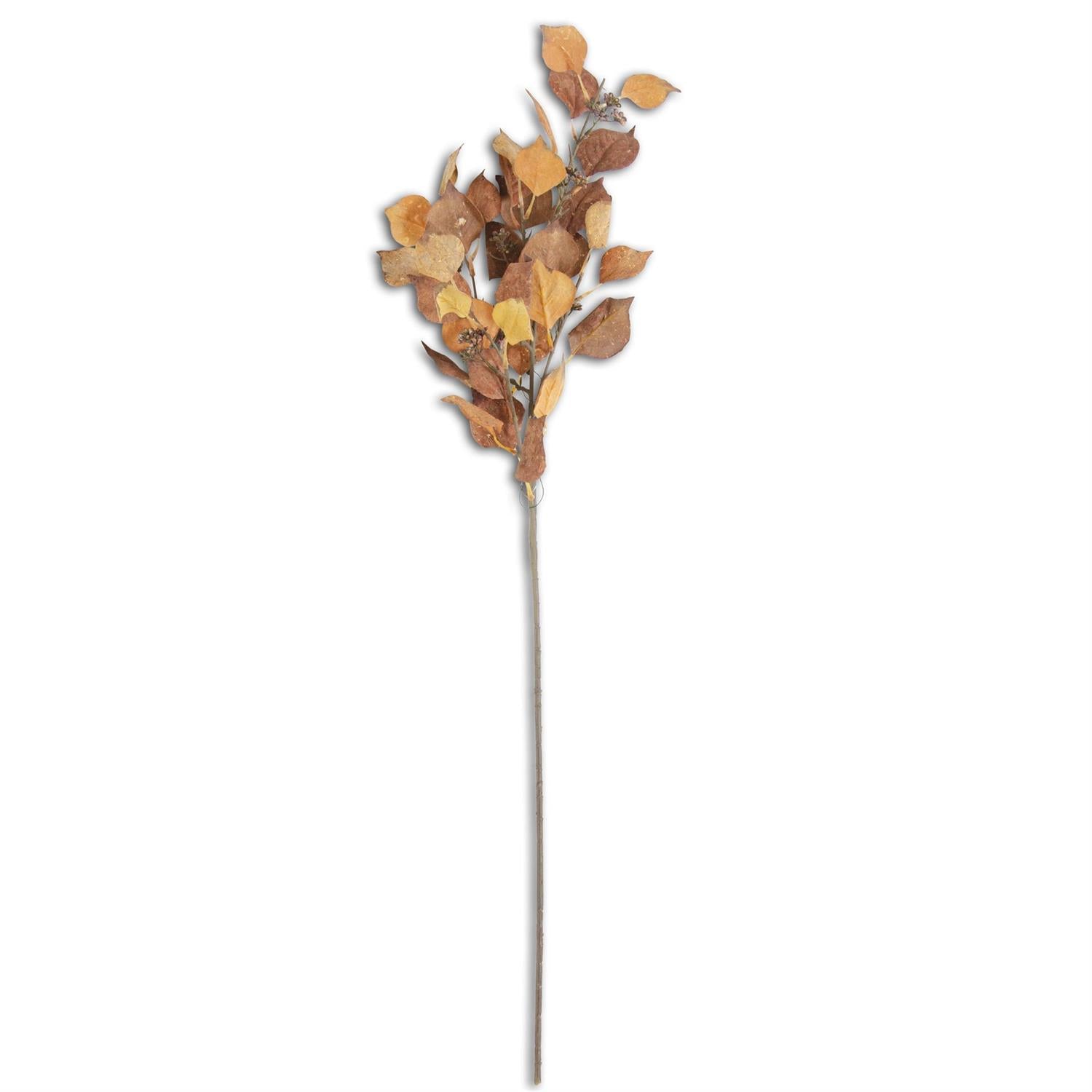 38 inch mustard and orange cork textured faux silver dollar eucalyptus stem for fall wreaths, swags, and floral arrangements"