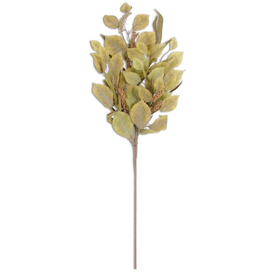 34-inch faux green birch leaves stem with EVA leaves and gold berry spikes for fall wreaths and floral arrangements