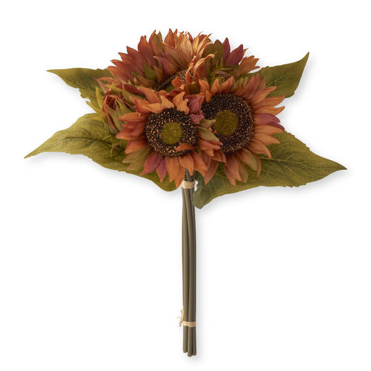 14 Inch Brown Orange w/Burgundy & Green Sunflower Bundle (6 Stems