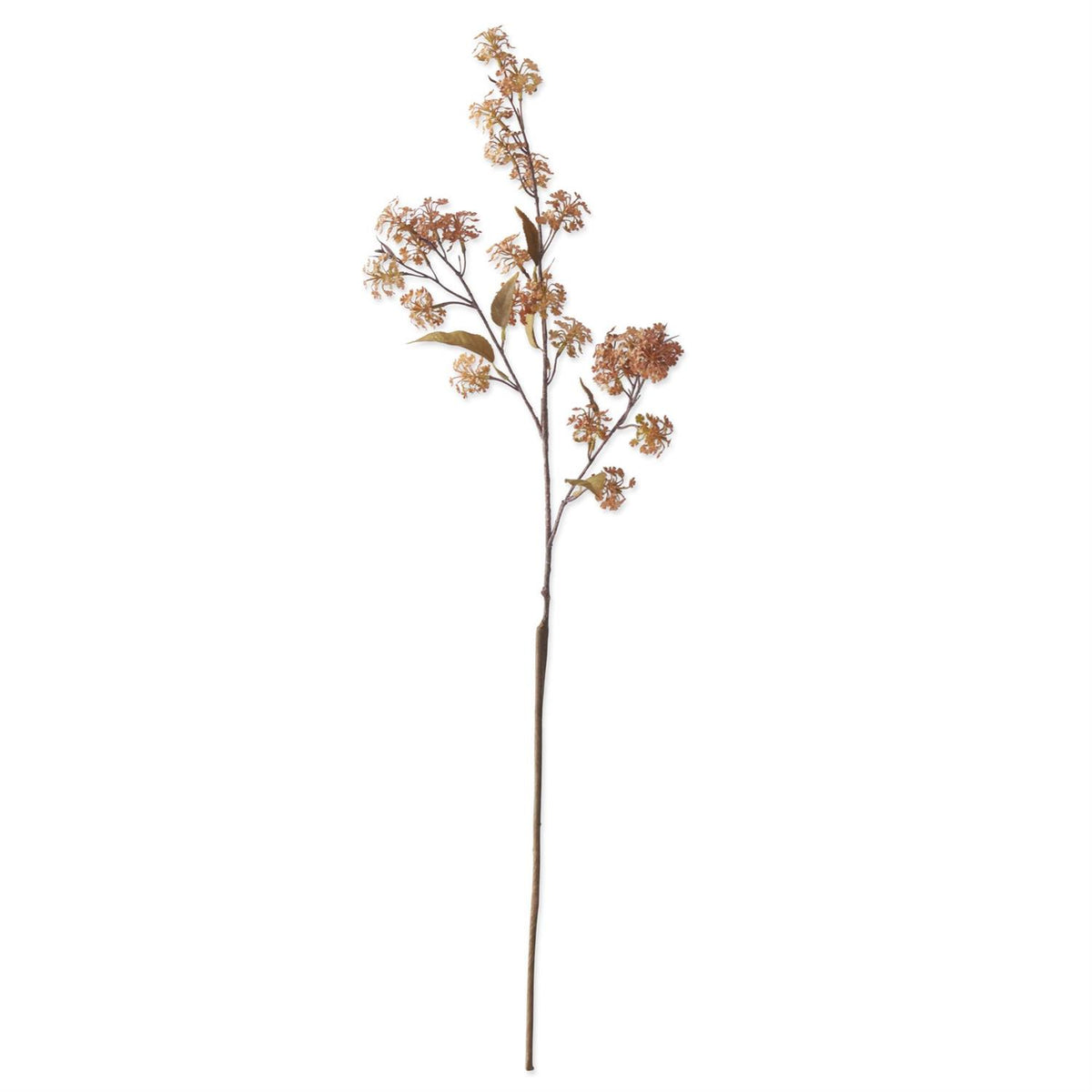 35-inch artificial orange elderberry stem with delicate dusty blush floret clusters and green leaves on a white background