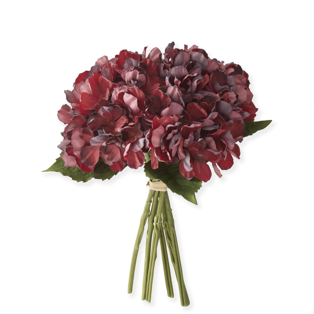 14 Inch Burgundy Faux Dried Hydrangea Bundle (6 Stems)