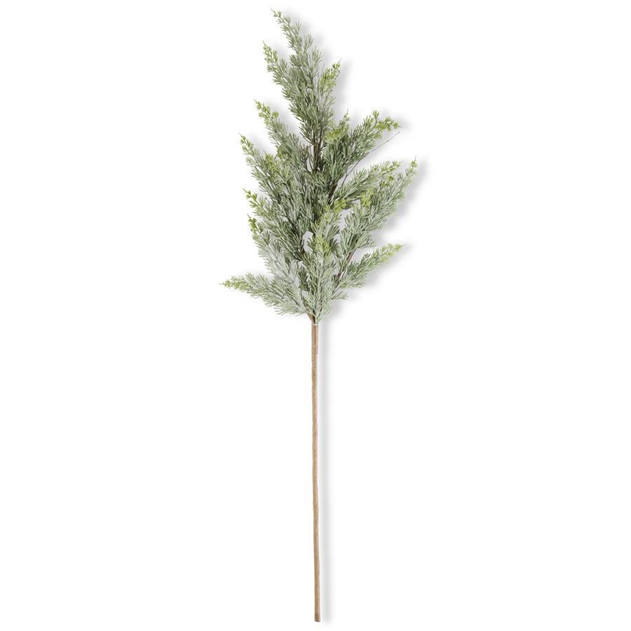 42-inch powdered Real Touch cedar branch with layered green foliage and a pale powdered finish.”