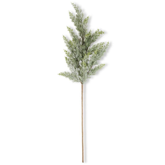 42-inch powdered Real Touch cedar branch with layered green foliage and a pale powdered finish.”