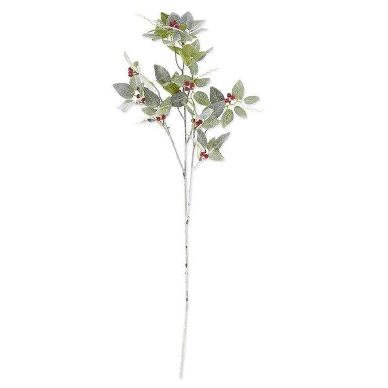 36 Inch Glittered & Flocked Fittonia Stem w/Red Berries