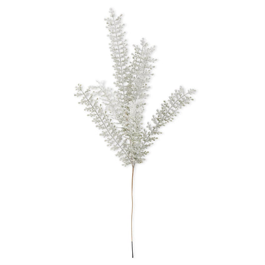 28-inch snowy green leaf stem with small leaves and a heavy white snow-like finish on slender branches