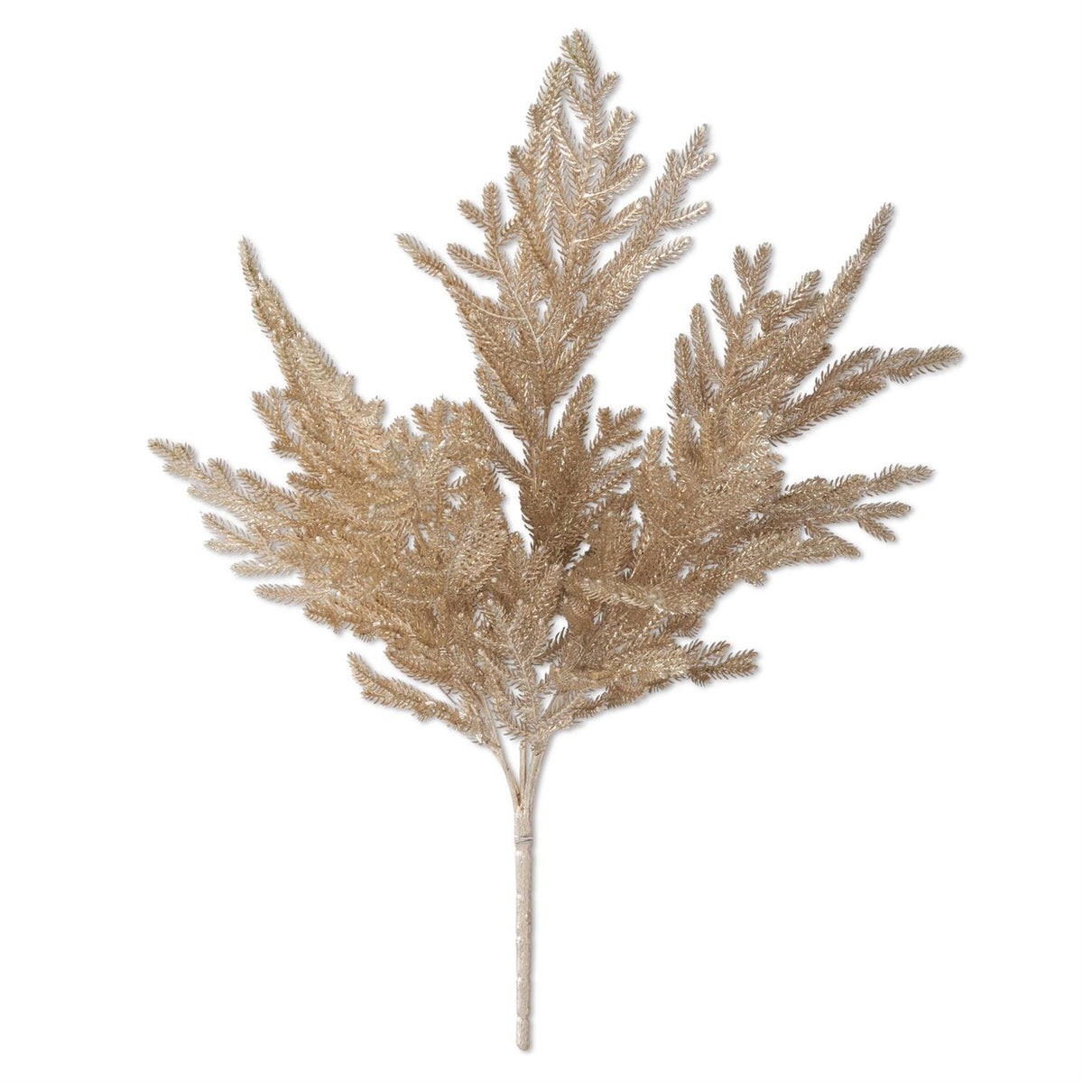 20.5-inch gold glittered pine bush with multiple branches of textured artificial pine foliage.”