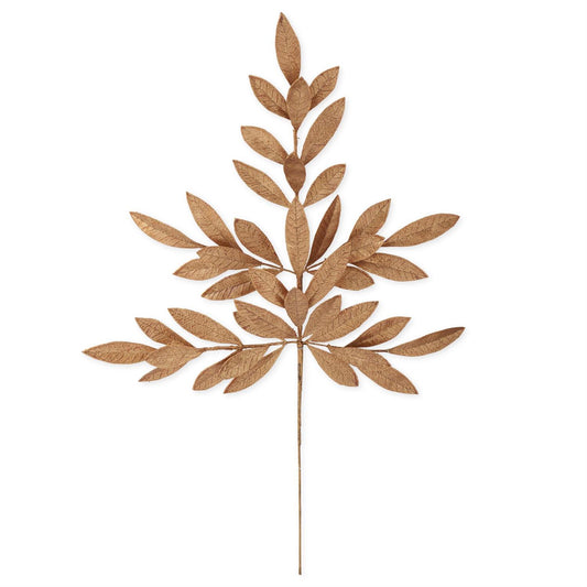 26-inch gold magnolia leaf stem with elongated leaves and textured vein detailing.”