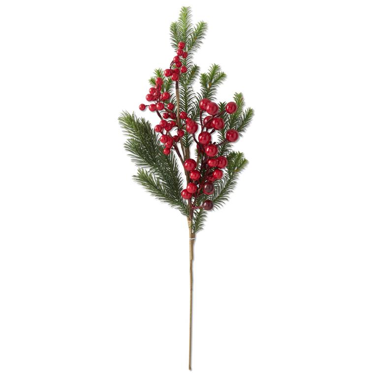 22 Inch Pine & Red Berry Stem