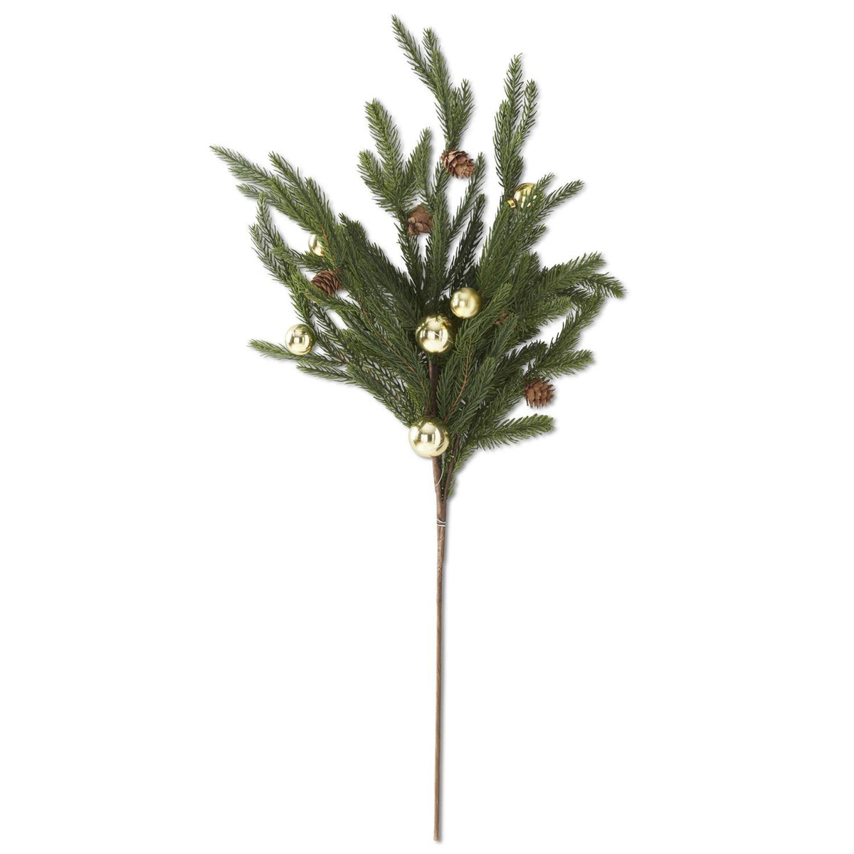 Real Touch Pine Stem with Gold Ornaments & Mini Pinecones
