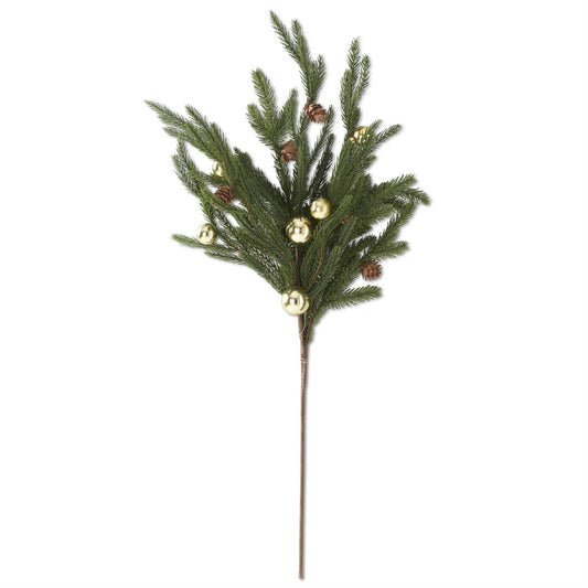 Real Touch Pine Stem with Gold Ornaments & Mini Pinecones