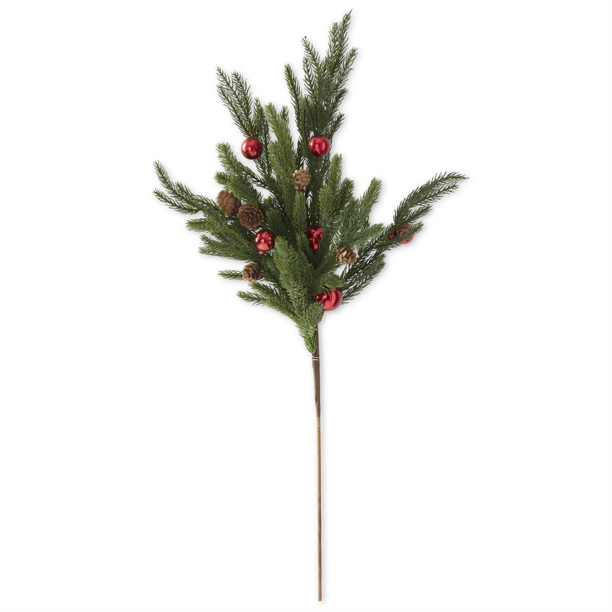 Real Touch Pine Stem with Red Ornaments & Mini Pinecones