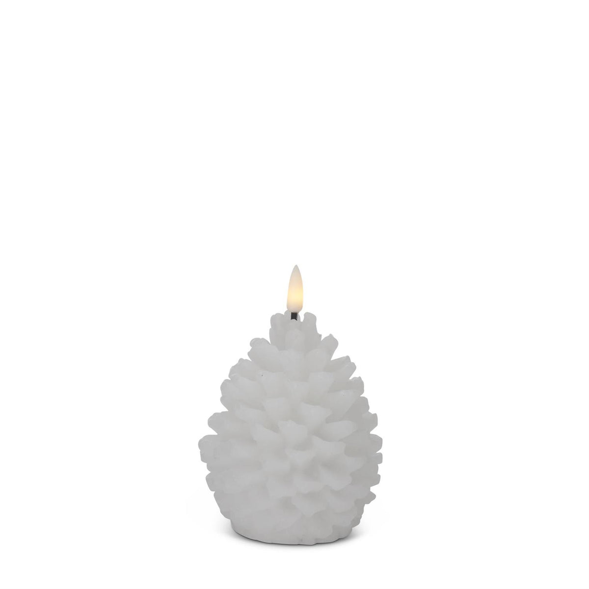 5.25-Inch White Wax LED Pinecone Candle with Flicker Flame & Timer