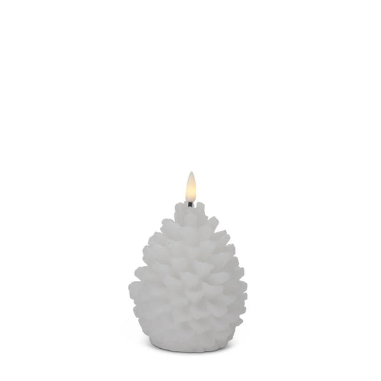 5.25-Inch White Wax LED Pinecone Candle with Flicker Flame & Timer