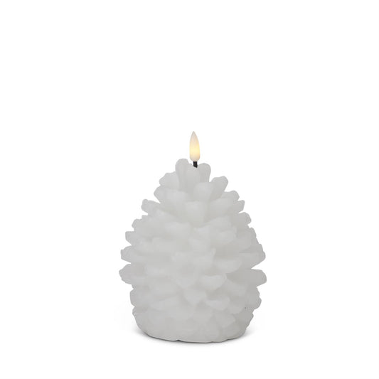 6-Inch White Wax LED Pinecone Candle with Flicker Flame & Timer