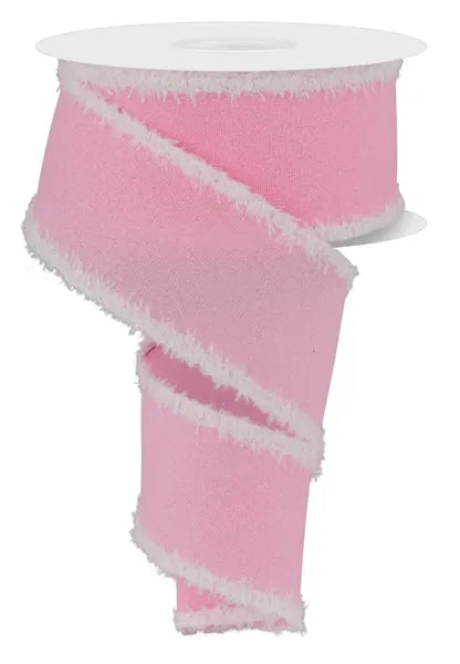 Pink ribbon with white fringe on a white background