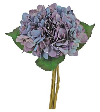 hydrangea bundle at 17 inches features rich plum-colored blooms with a 5-inch bloom size and 7-inch overall spread