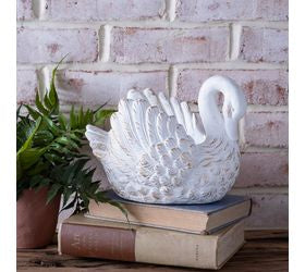 Gold Wash Cement Swan Planter 9.5" 
