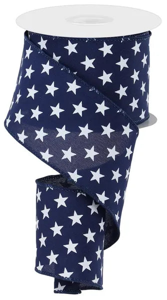 Navy blue ribbon with white star pattern for bow making and wreaths 