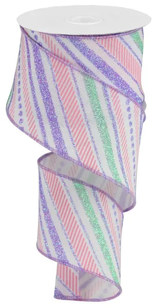 Striped ribbon with multicolor pattern on a white background