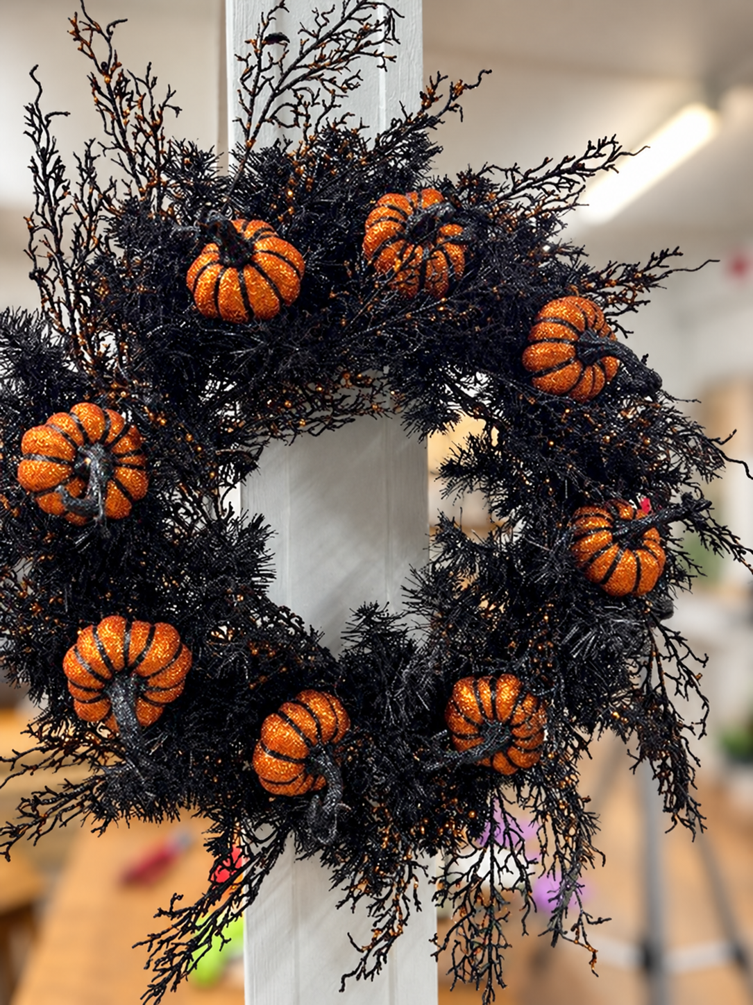Midnight Pumpkin Patch – 28" Handmade Halloween Pumpkin Front Door Wreath