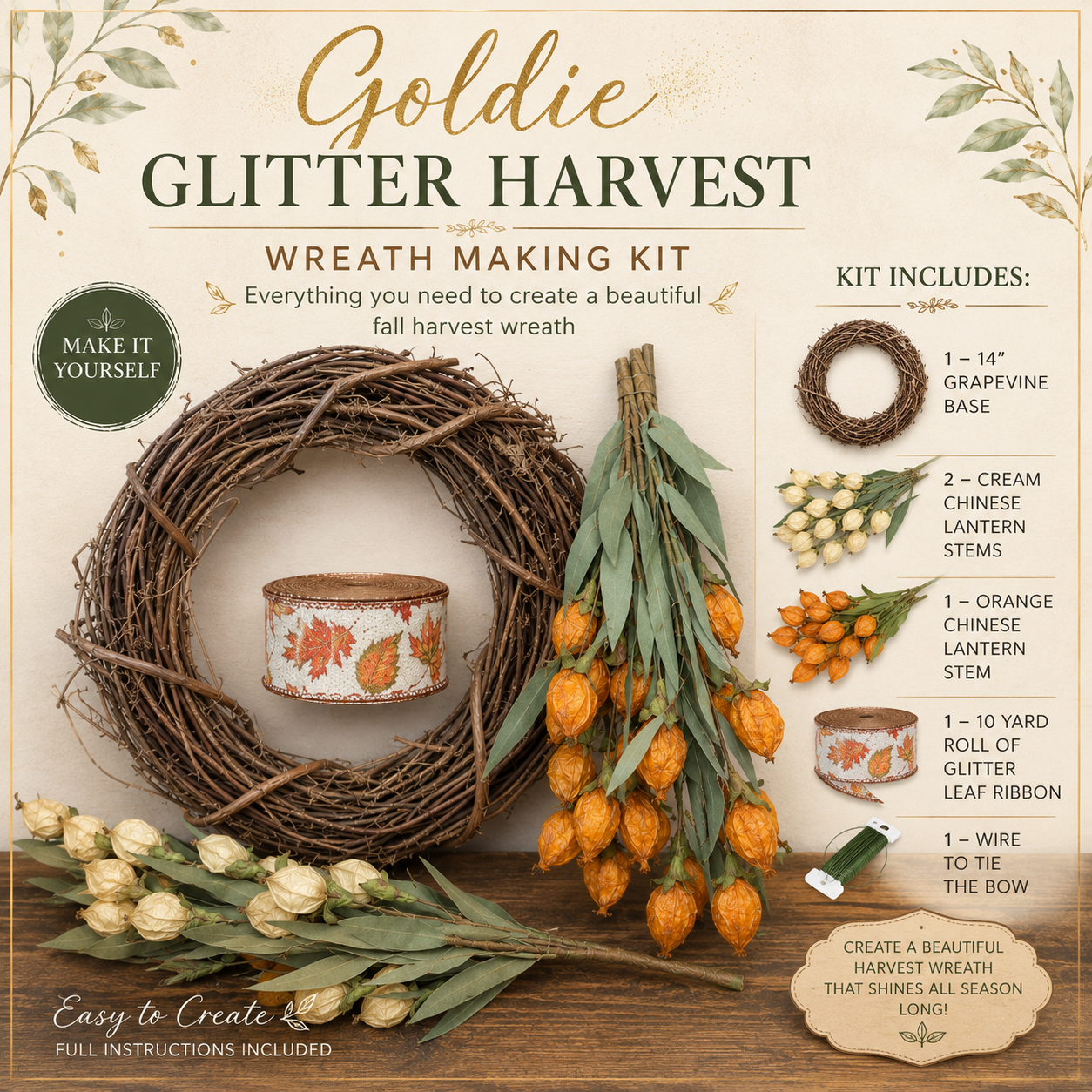 Goldie Glitter Harvest Wreath Making Kit | The Wreath Room