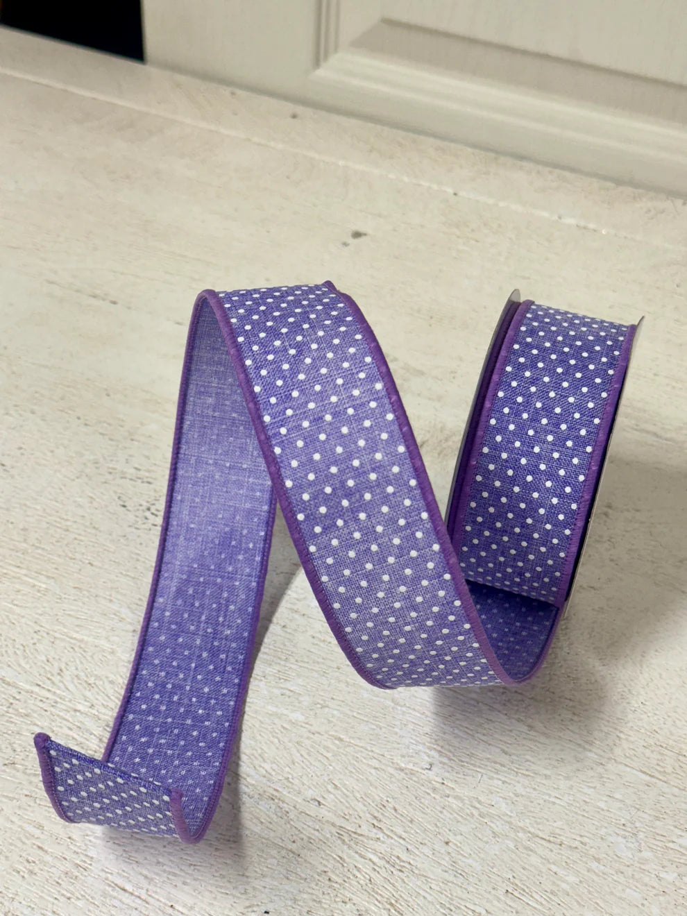 1.5 Inch By 10 Yard Lavender And White Raised Swiss Dots Ribbon
