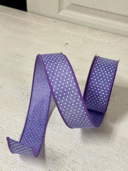 1.5 Inch By 10 Yard Lavender And White Raised Swiss Dots Ribbon