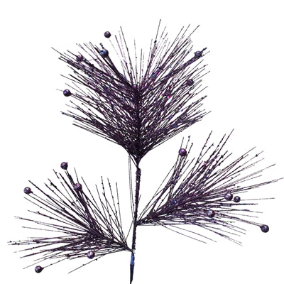 Purple glitter pine and mini ball spray stem, 25.75 inches, for Halloween wreaths and fall floral arrangements