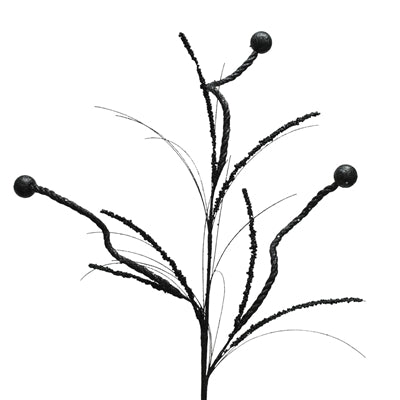 Black glittered ball curl spray stem, 33 inches, for Halloween wreaths and seasonal floral arrangements"