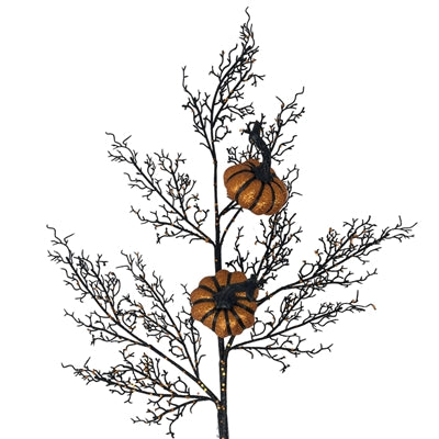 31-inch orange spectacular pumpkin spray stem with multiple pumpkins for Halloween wreaths, fall centerpieces, and door décor