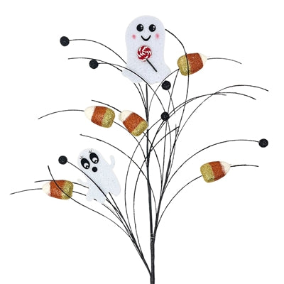 29-inch ghost and candy corn Halloween spray stem for wreaths, centerpieces, and festive seasonal displays