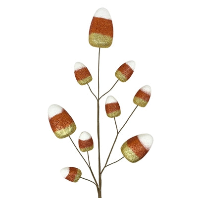 27-inch glitter candy corn spray stem for Halloween wreaths, centerpieces, and festive seasonal displays