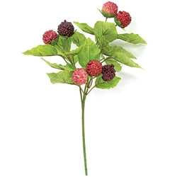 10.5 inch fresh raspberries faux pick with realistic red raspberry clusters and green leaves, perfect for wreaths, floral arrangements, and summer home decor"